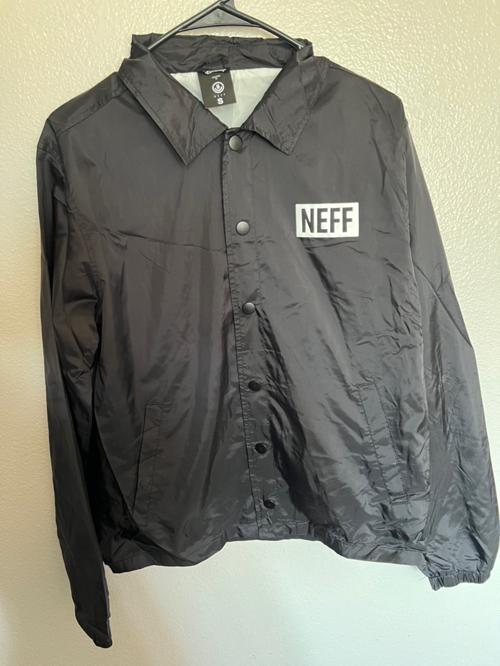 Neff Black Windbreaker Jacket with White Logo Patch